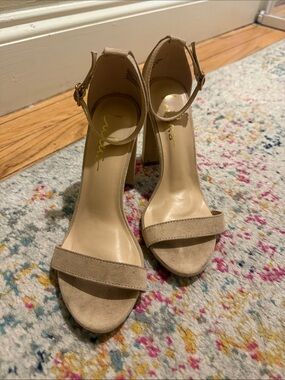 Hardly Worn Lulu's Neutral Suede Ankle-Strap Heels